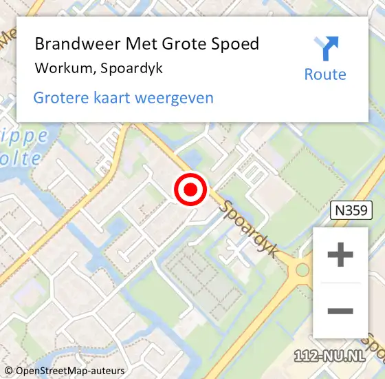 Locatie op kaart van de 112 melding: Brandweer Met Grote Spoed Naar Workum, Spoardyk op 2 december 2022 20:44