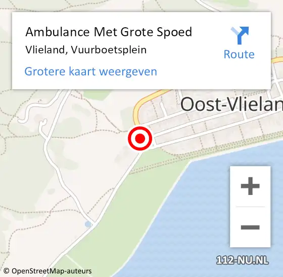 Locatie op kaart van de 112 melding: Ambulance Met Grote Spoed Naar Vlieland, Vuurboetsplein op 10 oktober 2013 18:48