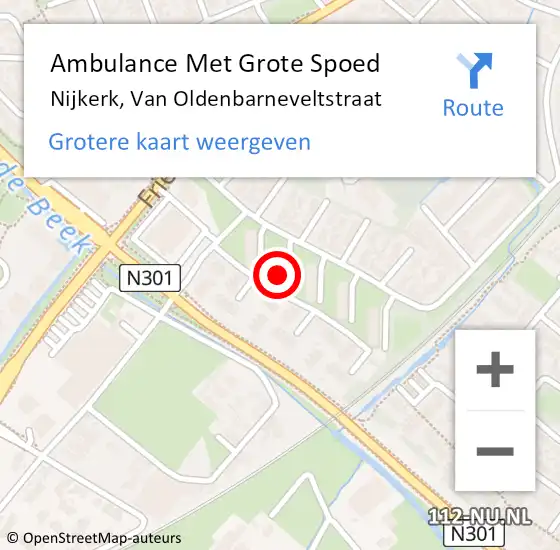 Locatie op kaart van de 112 melding: Ambulance Met Grote Spoed Naar Nijkerk, Van Oldenbarneveltstraat op 2 december 2022 20:59