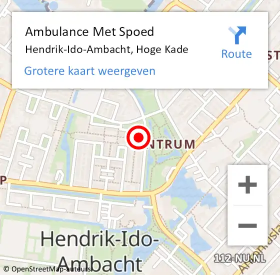 Locatie op kaart van de 112 melding: Ambulance Met Spoed Naar Hendrik-Ido-Ambacht, Hoge Kade op 2 december 2022 21:04