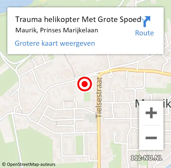 Locatie op kaart van de 112 melding: Trauma helikopter Met Grote Spoed Naar Maurik, Prinses Marijkelaan op 2 december 2022 21:06