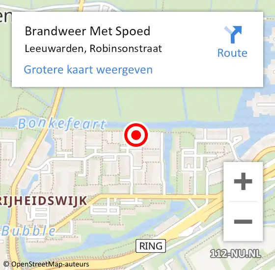 Locatie op kaart van de 112 melding: Brandweer Met Spoed Naar Leeuwarden, Robinsonstraat op 2 december 2022 21:17