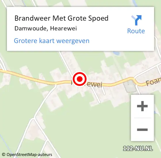 Locatie op kaart van de 112 melding: Brandweer Met Grote Spoed Naar Damwoude, Hearewei op 2 december 2022 22:13