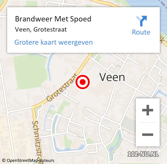 Locatie op kaart van de 112 melding: Brandweer Met Spoed Naar Veen, Grotestraat op 2 december 2022 22:41