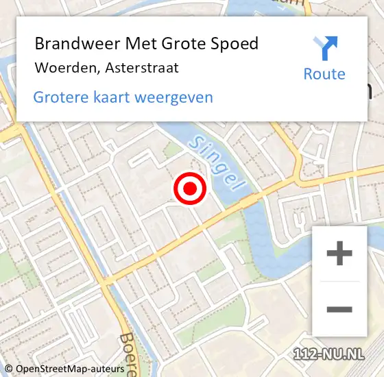 Locatie op kaart van de 112 melding: Brandweer Met Grote Spoed Naar Woerden, Asterstraat op 2 december 2022 23:16