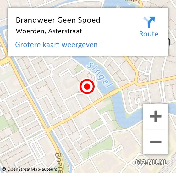 Locatie op kaart van de 112 melding: Brandweer Geen Spoed Naar Woerden, Asterstraat op 2 december 2022 23:17