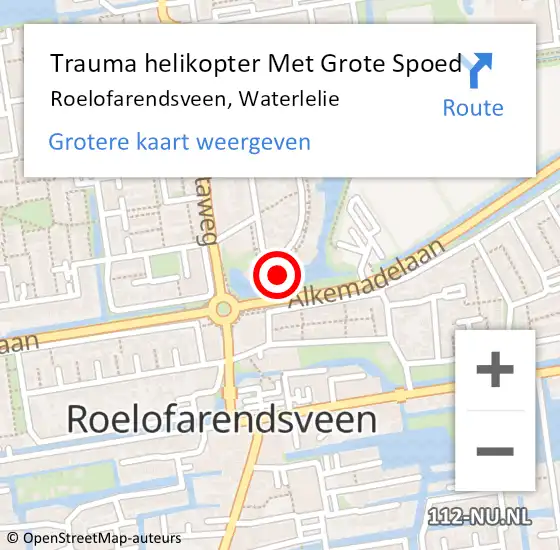 Locatie op kaart van de 112 melding: Trauma helikopter Met Grote Spoed Naar Roelofarendsveen, Waterlelie op 2 december 2022 23:19