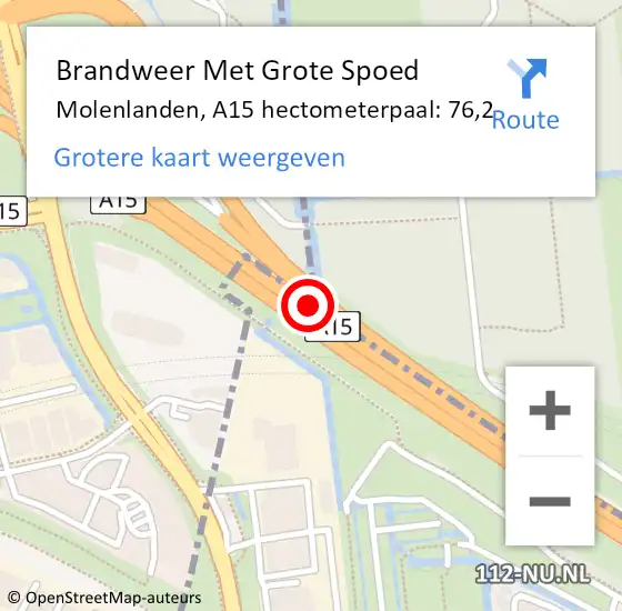 Locatie op kaart van de 112 melding: Brandweer Met Grote Spoed Naar Molenlanden, A15 hectometerpaal: 76,2 op 2 december 2022 23:27