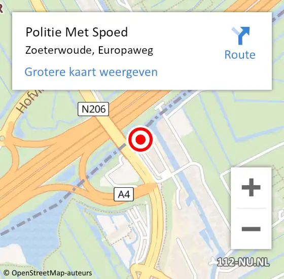 Locatie op kaart van de 112 melding: Politie Met Spoed Naar Zoeterwoude, Europaweg op 2 december 2022 23:33