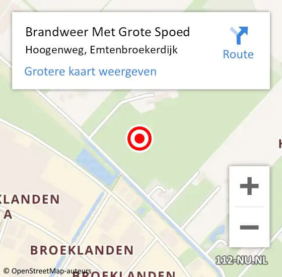Locatie op kaart van de 112 melding: Brandweer Met Grote Spoed Naar Hoogenweg, Emtenbroekerdijk op 3 december 2022 00:01