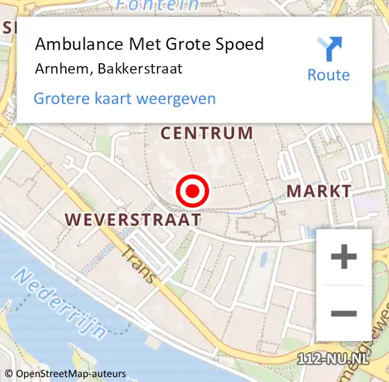 Locatie op kaart van de 112 melding: Ambulance Met Grote Spoed Naar Arnhem, Bakkerstraat op 3 december 2022 00:14