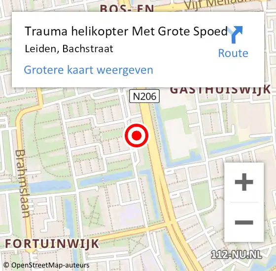 Locatie op kaart van de 112 melding: Trauma helikopter Met Grote Spoed Naar Leiden, Bachstraat op 3 december 2022 00:32