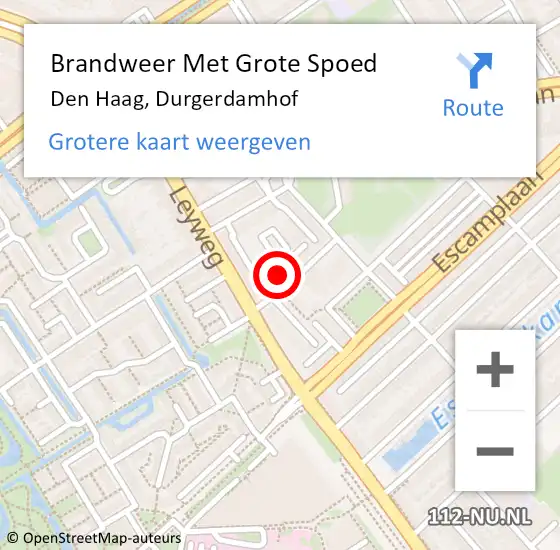 Locatie op kaart van de 112 melding: Brandweer Met Grote Spoed Naar Den Haag, Durgerdamhof op 3 december 2022 00:53