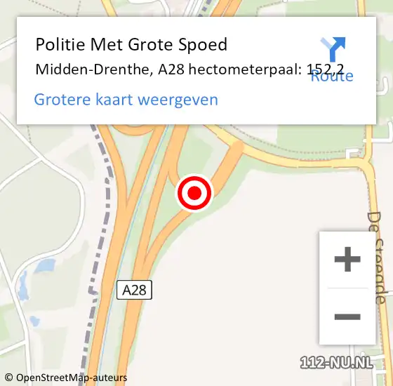 Locatie op kaart van de 112 melding: Politie Met Grote Spoed Naar Midden-Drenthe, A28 hectometerpaal: 152,2 op 3 december 2022 01:50