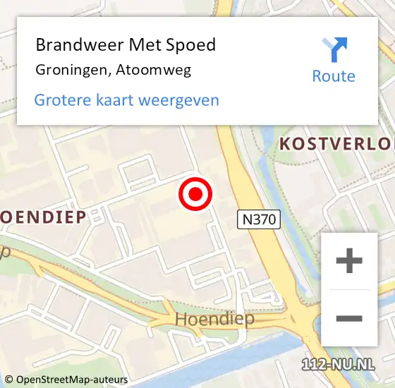 Locatie op kaart van de 112 melding: Brandweer Met Spoed Naar Groningen, Atoomweg op 3 december 2022 01:51