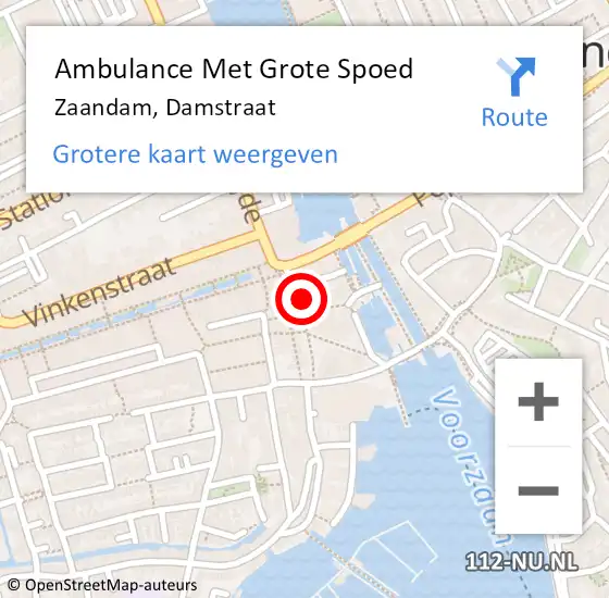 Locatie op kaart van de 112 melding: Ambulance Met Grote Spoed Naar Zaandam, Damstraat op 3 december 2022 02:52