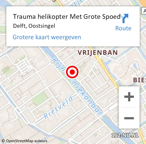 Locatie op kaart van de 112 melding: Trauma helikopter Met Grote Spoed Naar Delft, Oostsingel op 3 december 2022 03:33