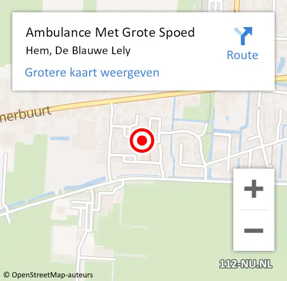 Locatie op kaart van de 112 melding: Ambulance Met Grote Spoed Naar Hem, De Blauwe Lely op 3 december 2022 03:56