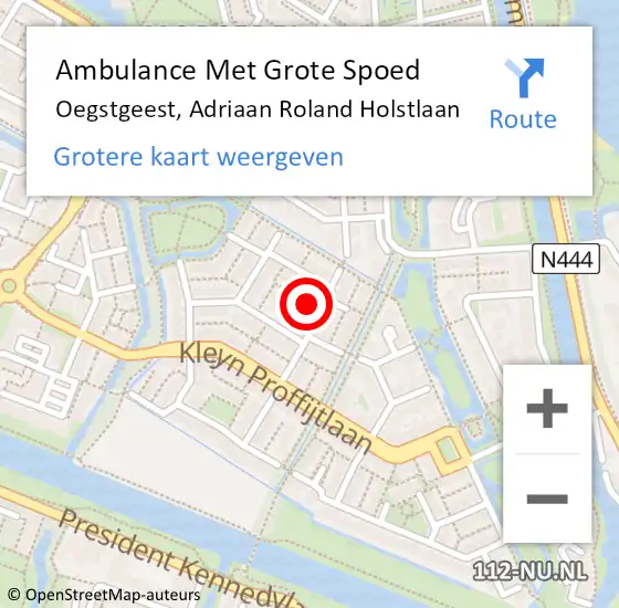 Locatie op kaart van de 112 melding: Ambulance Met Grote Spoed Naar Oegstgeest, Adriaan Roland Holstlaan op 3 december 2022 04:03