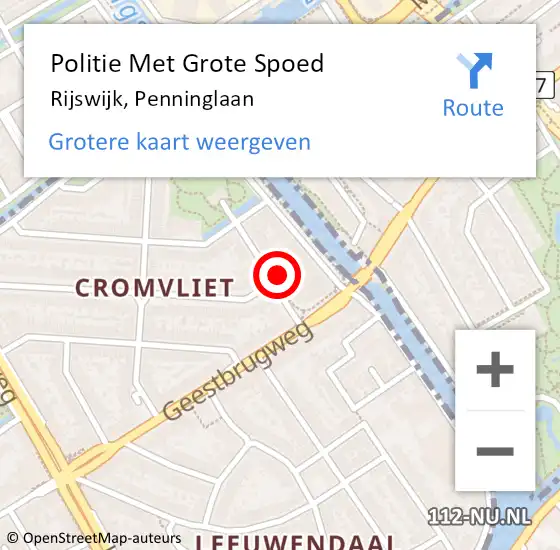 Locatie op kaart van de 112 melding: Politie Met Grote Spoed Naar Rijswijk, Penninglaan op 3 december 2022 04:20