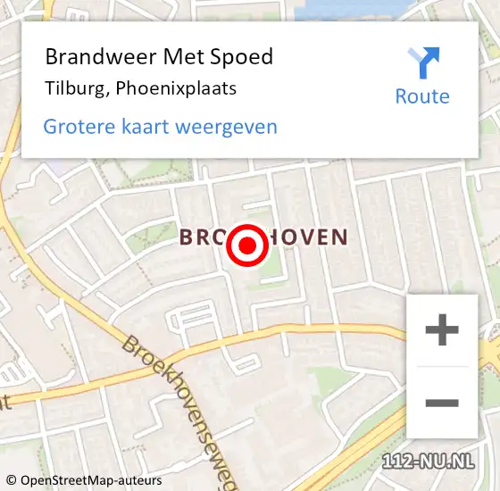 Locatie op kaart van de 112 melding: Brandweer Met Spoed Naar Tilburg, Phoenixplaats op 3 december 2022 04:26