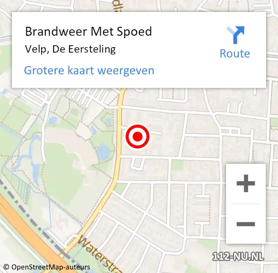 Locatie op kaart van de 112 melding: Brandweer Met Spoed Naar Velp, De Eersteling op 3 december 2022 04:28