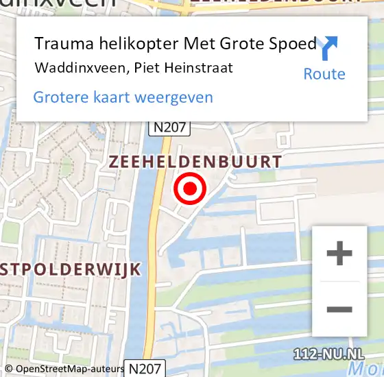 Locatie op kaart van de 112 melding: Trauma helikopter Met Grote Spoed Naar Waddinxveen, Piet Heinstraat op 3 december 2022 04:53