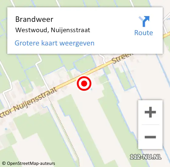 Locatie op kaart van de 112 melding: Brandweer Westwoud, Nuijensstraat op 7 augustus 2014 06:00