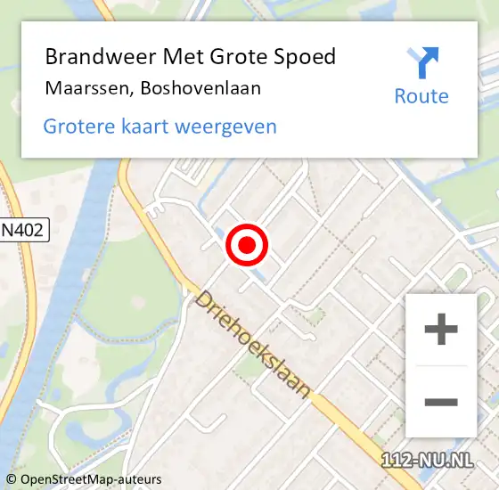 Locatie op kaart van de 112 melding: Brandweer Met Grote Spoed Naar Maarssen, Boshovenlaan op 3 december 2022 08:46