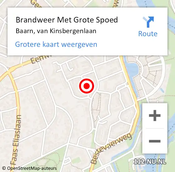 Locatie op kaart van de 112 melding: Brandweer Met Grote Spoed Naar Baarn, van Kinsbergenlaan op 3 december 2022 09:03