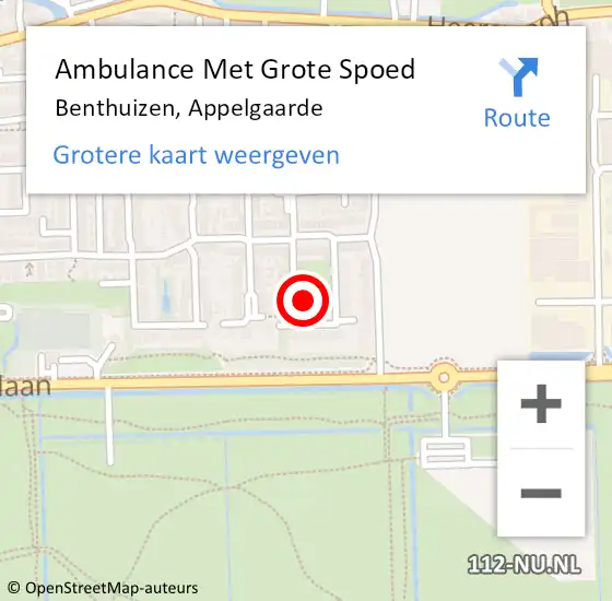 Locatie op kaart van de 112 melding: Ambulance Met Grote Spoed Naar Benthuizen, Appelgaarde op 3 december 2022 09:09