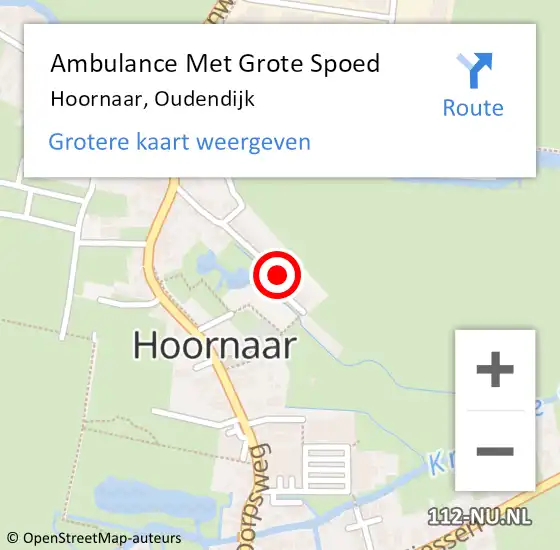 Locatie op kaart van de 112 melding: Ambulance Met Grote Spoed Naar Hoornaar, Oudendijk op 3 december 2022 09:25