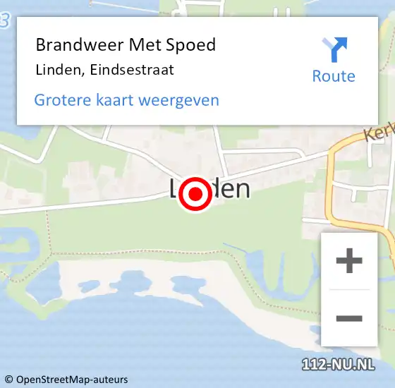 Locatie op kaart van de 112 melding: Brandweer Met Spoed Naar Linden, Eindsestraat op 3 december 2022 09:35