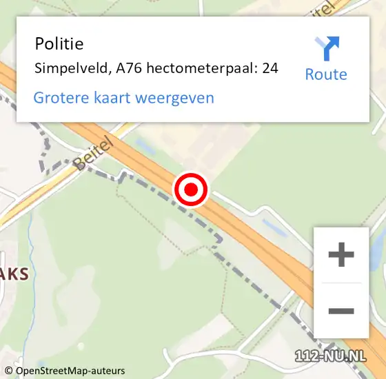 Locatie op kaart van de 112 melding: Politie Simpelveld, A76 hectometerpaal: 24 op 3 december 2022 09:42