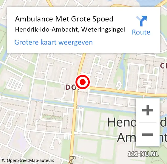 Locatie op kaart van de 112 melding: Ambulance Met Grote Spoed Naar Hendrik-Ido-Ambacht, Weteringsingel op 3 december 2022 09:44