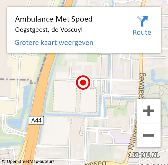 Locatie op kaart van de 112 melding: Ambulance Met Spoed Naar Oegstgeest, de Voscuyl op 3 december 2022 10:08