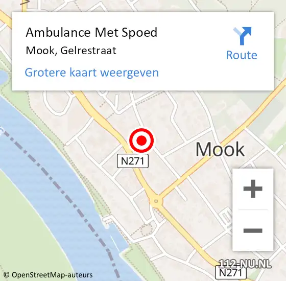 Locatie op kaart van de 112 melding: Ambulance Met Spoed Naar Mook, Gelrestraat op 3 december 2022 10:28