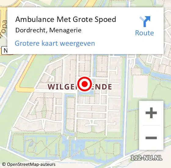 Locatie op kaart van de 112 melding: Ambulance Met Grote Spoed Naar Dordrecht, Menagerie op 3 december 2022 10:37