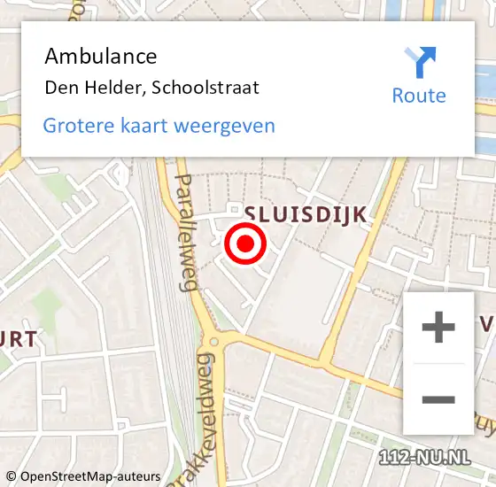 Locatie op kaart van de 112 melding: Ambulance Den Helder, Schoolstraat op 3 december 2022 10:59