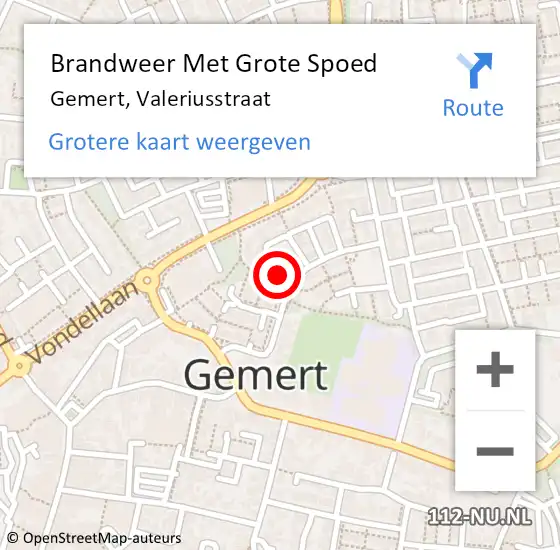 Locatie op kaart van de 112 melding: Brandweer Met Grote Spoed Naar Gemert, Valeriusstraat op 3 december 2022 11:22