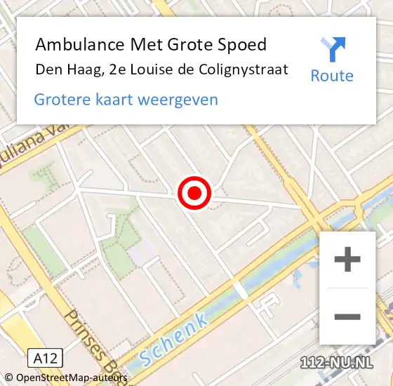 Locatie op kaart van de 112 melding: Ambulance Met Grote Spoed Naar Den Haag, 2e Louise de Colignystraat op 3 december 2022 11:35