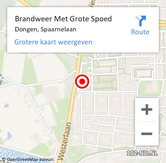 Locatie op kaart van de 112 melding: Brandweer Met Grote Spoed Naar Dongen, Spaarnelaan op 3 december 2022 12:34