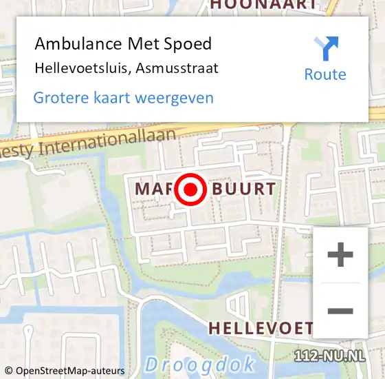 Locatie op kaart van de 112 melding: Ambulance Met Spoed Naar Hellevoetsluis, Asmusstraat op 3 december 2022 12:39