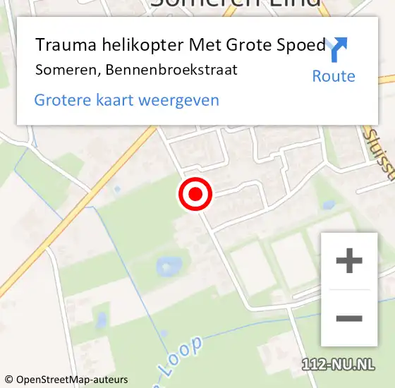 Locatie op kaart van de 112 melding: Trauma helikopter Met Grote Spoed Naar Someren, Bennenbroekstraat op 3 december 2022 13:02