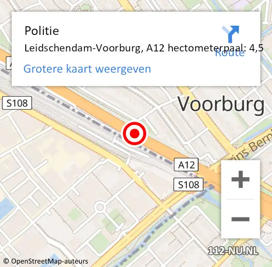 Locatie op kaart van de 112 melding: Politie Leidschendam-Voorburg, A12 hectometerpaal: 4,5 op 3 december 2022 13:11