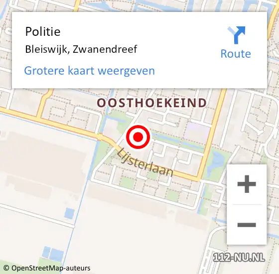 Locatie op kaart van de 112 melding: Politie Bleiswijk, Zwanendreef op 3 december 2022 13:36