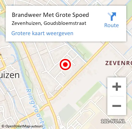 Locatie op kaart van de 112 melding: Brandweer Met Grote Spoed Naar Zevenhuizen, Goudsbloemstraat op 3 december 2022 13:41