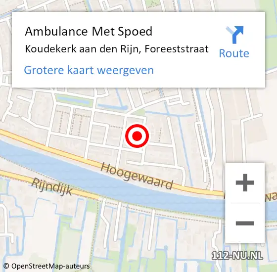 Locatie op kaart van de 112 melding: Ambulance Met Spoed Naar Koudekerk aan den Rijn, Foreeststraat op 3 december 2022 14:10