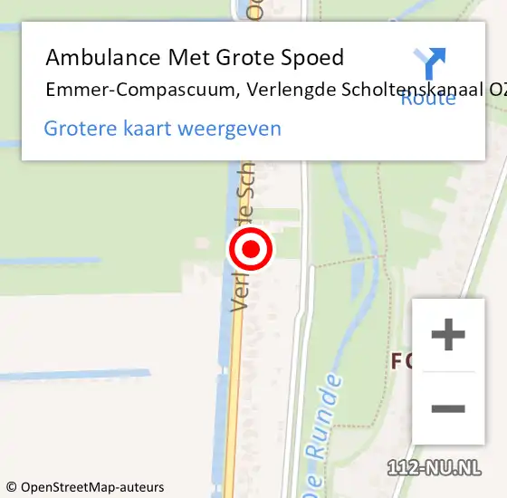 Locatie op kaart van de 112 melding: Ambulance Met Grote Spoed Naar Emmer-Compascuum, Verlengde Scholtenskanaal OZ op 3 december 2022 14:14