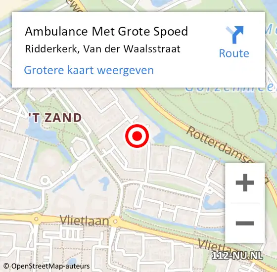 Locatie op kaart van de 112 melding: Ambulance Met Grote Spoed Naar Ridderkerk, Van der Waalsstraat op 3 december 2022 14:30